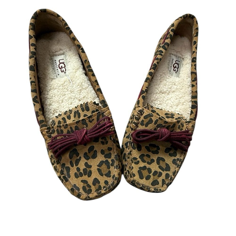 UGG Women's Leopard Print Moccasins with Burgundy Accents